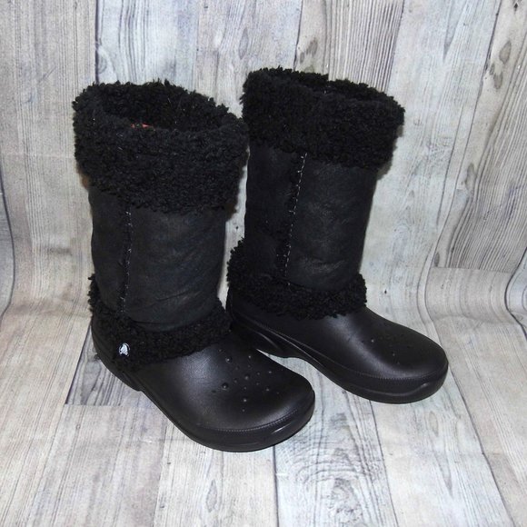 CROCS Nadia Black Boots Womens Size 9 - Picture 1 of 7